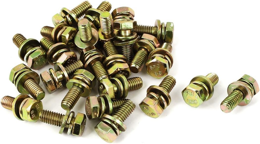 M6x16mm 8.8 Grade Yellow Zinc Plated Hex Head Bolt 25pcs w Washer