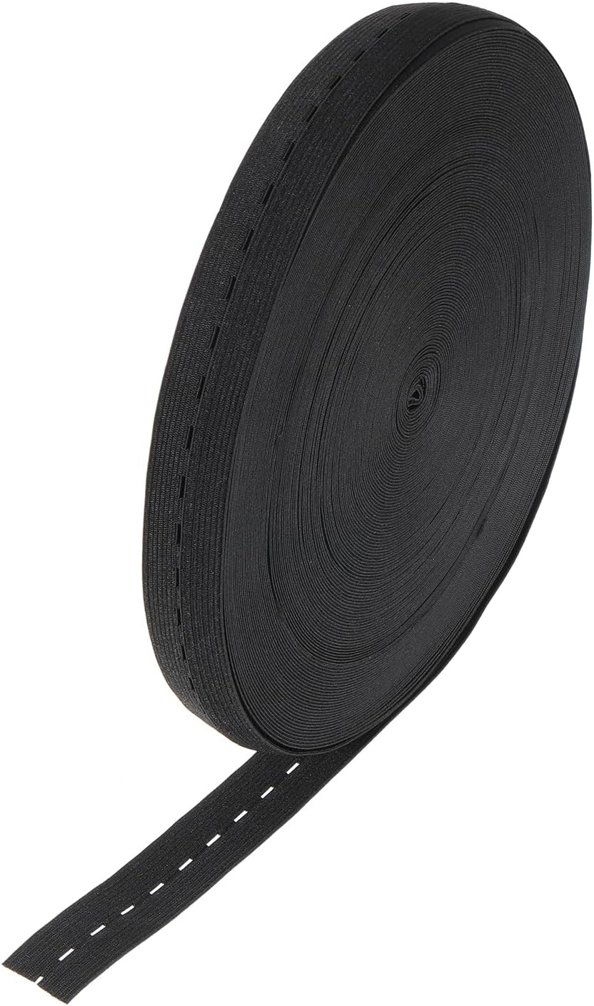 Elastic Sewing Bands, 1Pcs 43 Yards 0.6 Inch - Polyester Flat Sewing Band with Buttonhole, Adjustable Elastic Band for DIY Belt (Black)