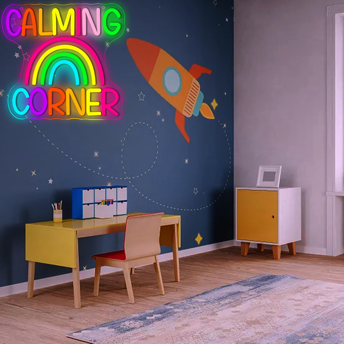 Ciche Kątki Neonowy Sign na Dekorację Ścianową, Sign do Wyciszenia, Światło LED na Kąt