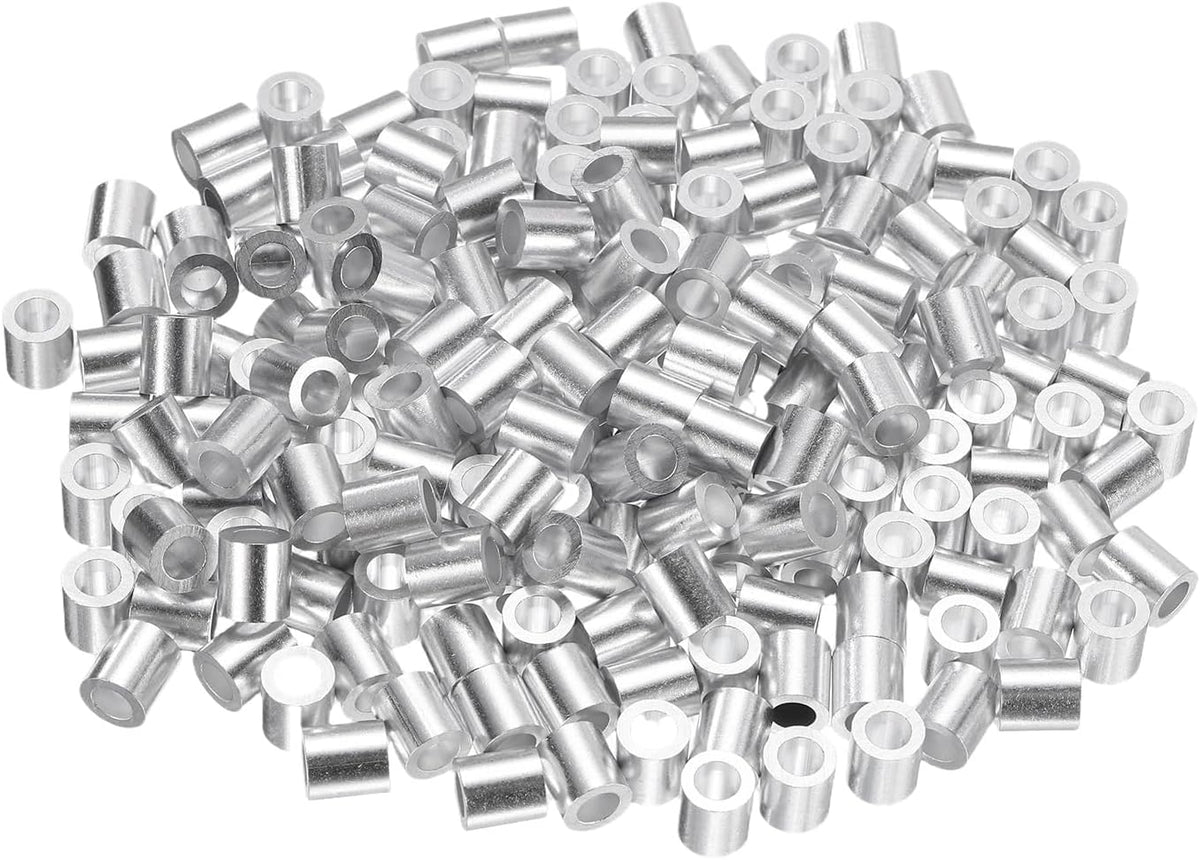 200 Pcs Aluminum Crimping Loop Sleeves for 5/32" Diameter Wire Rope, Round Aluminum Wire Rope Sleeve for Cable Line End