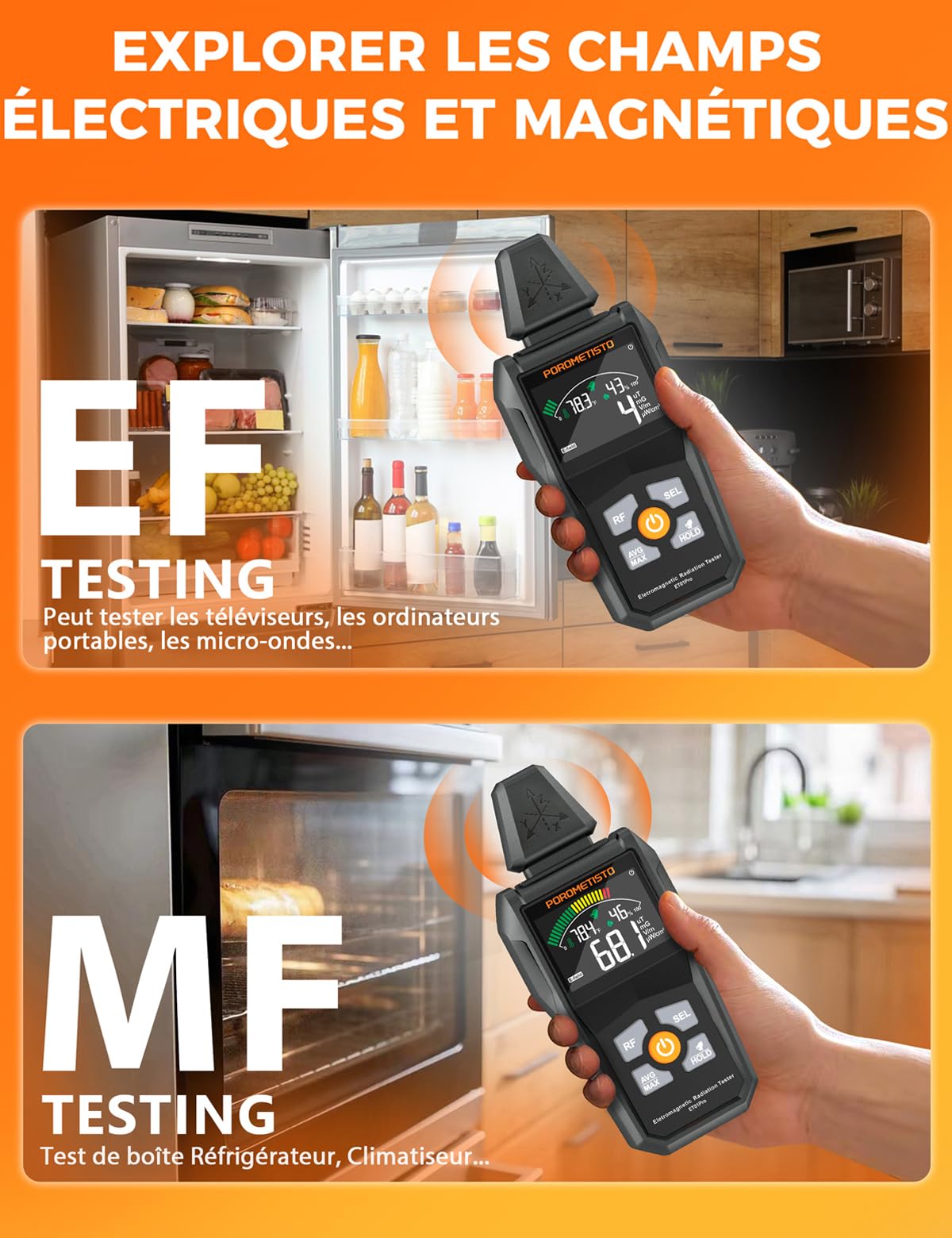 Medidor de Radiación EMF 5-en-1 Detector LinkMejor, Plus Temp y Humedad
