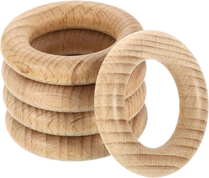 5Pcs Wood Rings, 1.97"(50mm) OD. 10mm Thick Natural Beech Solid Wooden Rings Smooth Unfinished Wooden Circles for DIY Crafting, Knitting, Macrame, Pendant