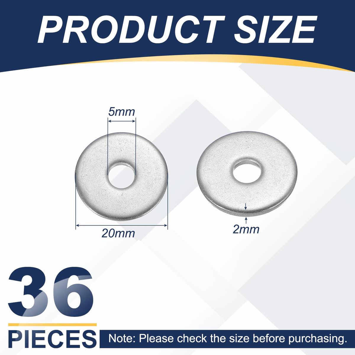 LinkMejor M5 x 20mm Metal Screw Washers Set, 36Pcs 304 Stainless Steel Flat Washers for Screws Bolts Factories Home Outdoor Projects