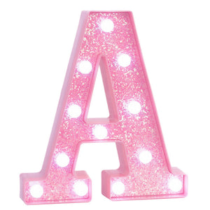 LinkMejor Pink Marquee Light Up Letters, Glitter Alphabet LED Letter Lights for Pink Birthday Party Decorations, Battery Operated Letter Sign for Girls Room Vanity Table Decor, Cool White Lights