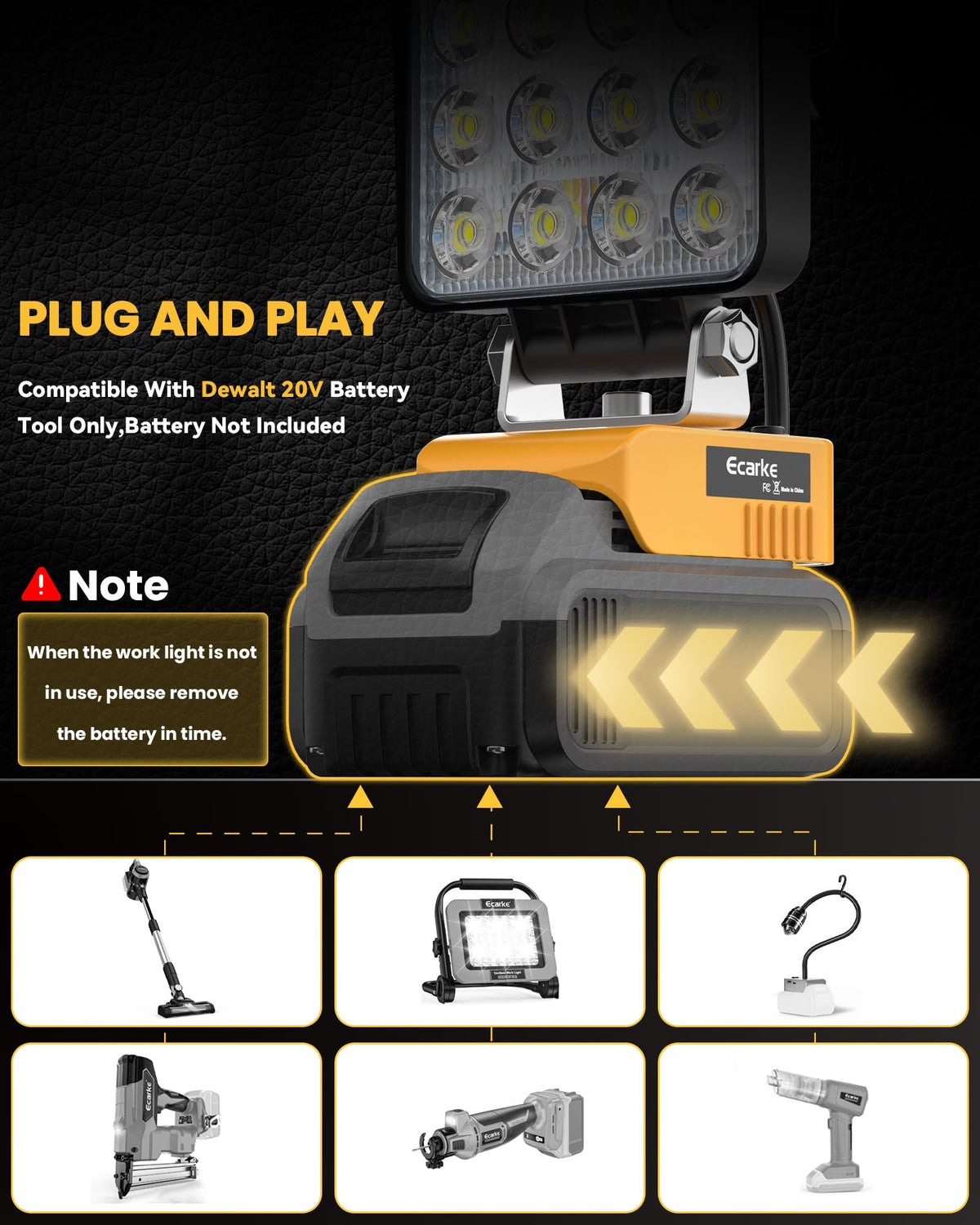 LEDワークライト デワルト20Vバッテリー対応、112W 11200LM、ツール専用