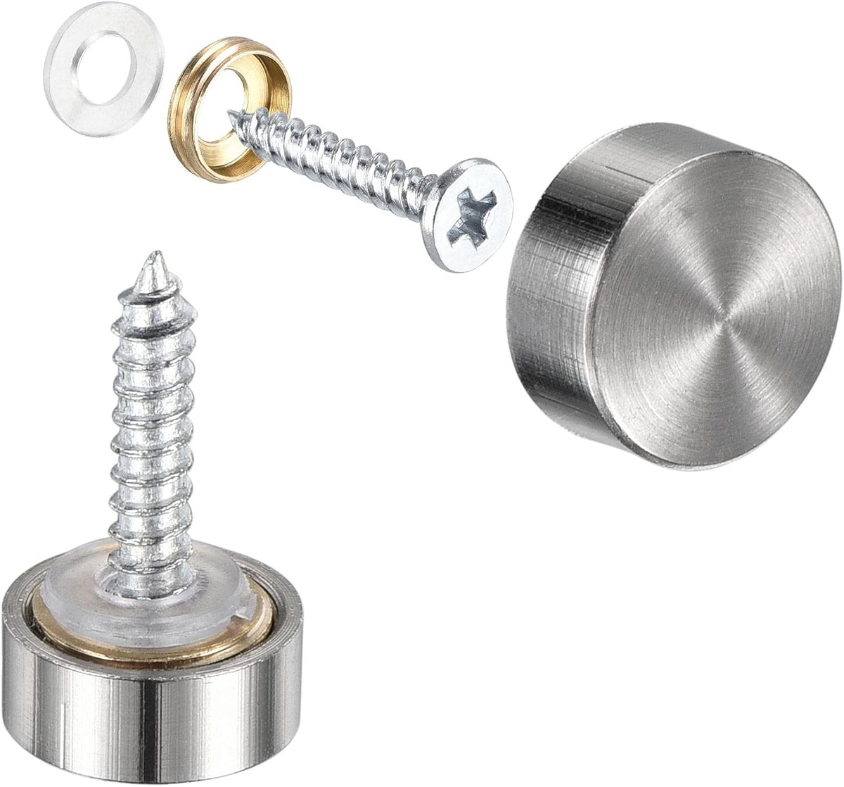 Mirror Screws, 12mm/0.47", 12pcs Decorative Cap Fasteners Cover Nails, Wire Drawing, Silver Tone 304 Stainless Steel