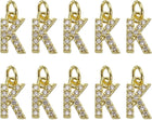 LinkMejor Rhinestone Letter Charm, 10pcs Crystal Zirconia Copper Alphabet K Pendants Slider Letter Charm for Wristbands Bracelets Necklace Jewelry Earring DIY Craft, Gold