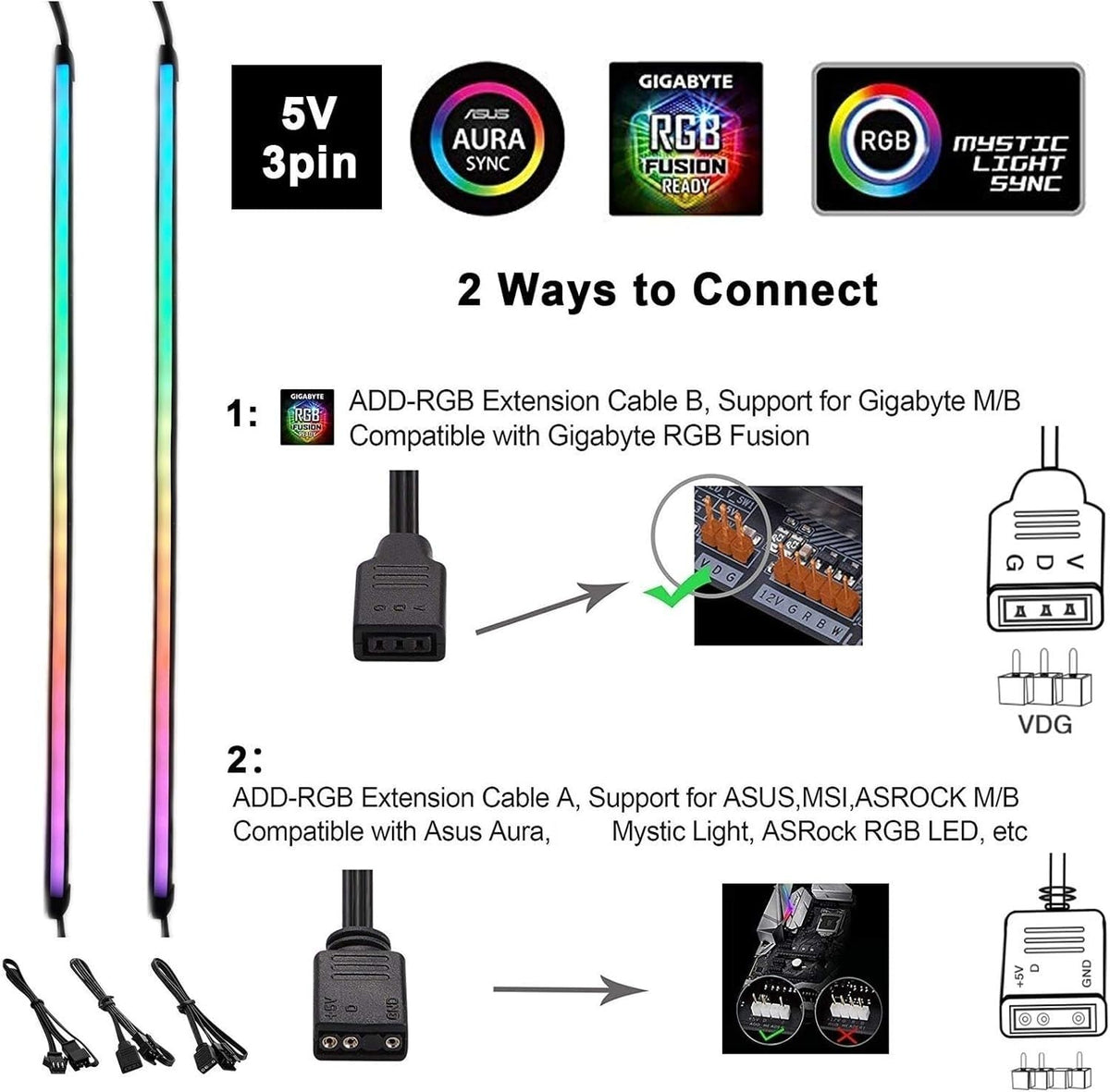 LinkMejor Addressable RGB PC LED Strip ARGB 5V 3-Pin