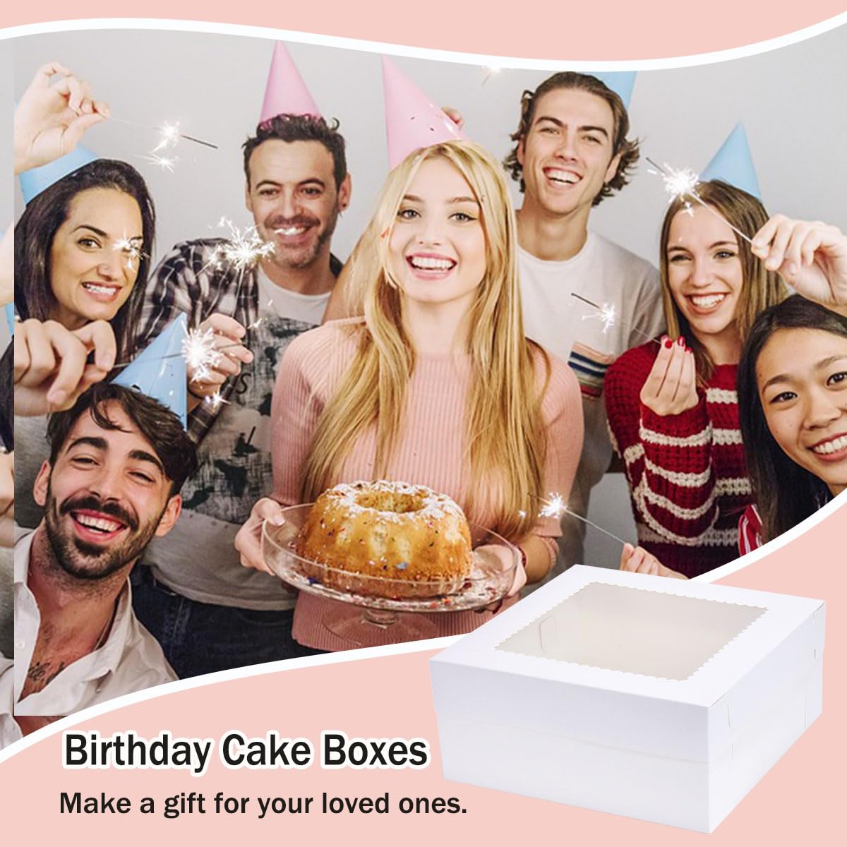 LinkMejor Cake Boxes cu ferestru 14x14x6 inch, 10 pachete, cutii pentru torturi, recipiente de torturi de utilizare singură