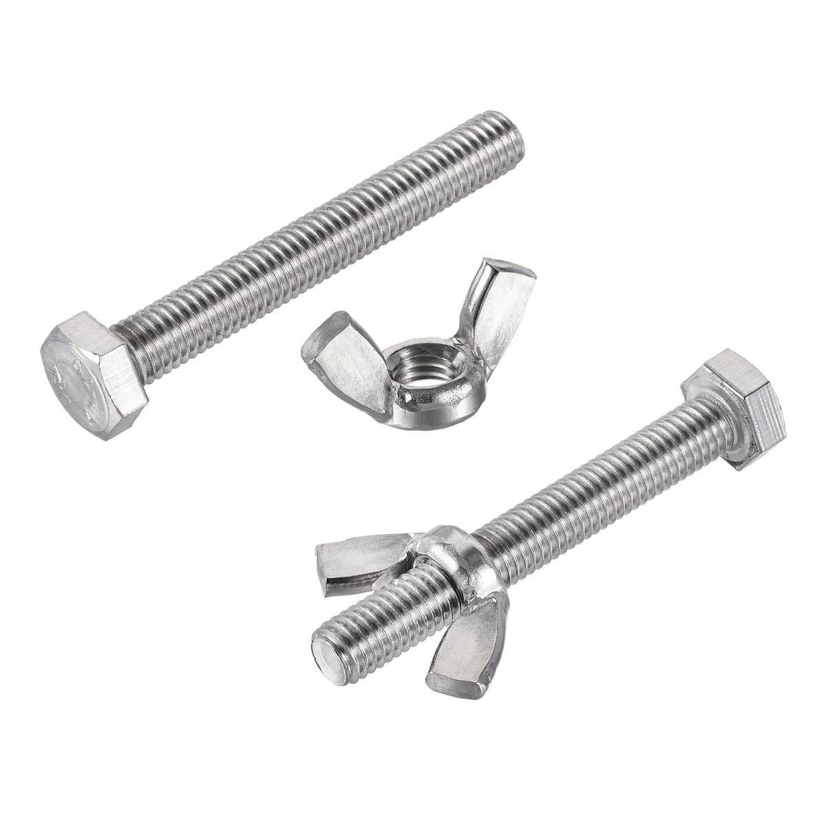 5pcs M8x60mm Hex Bolts, 5pcs M8 Wing Nuts, 304 Stainless Steel Fastener Set