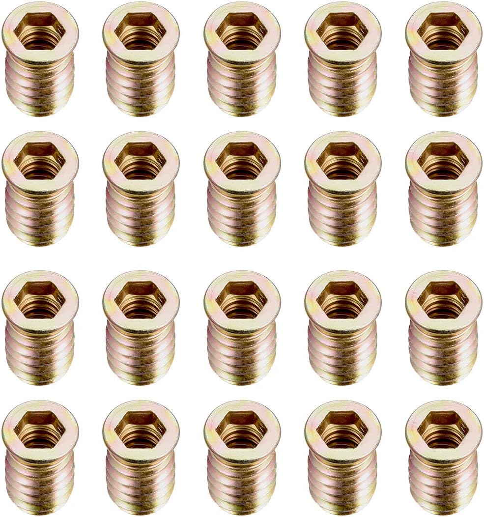 Wood Furniture M8x20mm Threaded Insert Nuts Interface Hex Socket Drive 20pcs