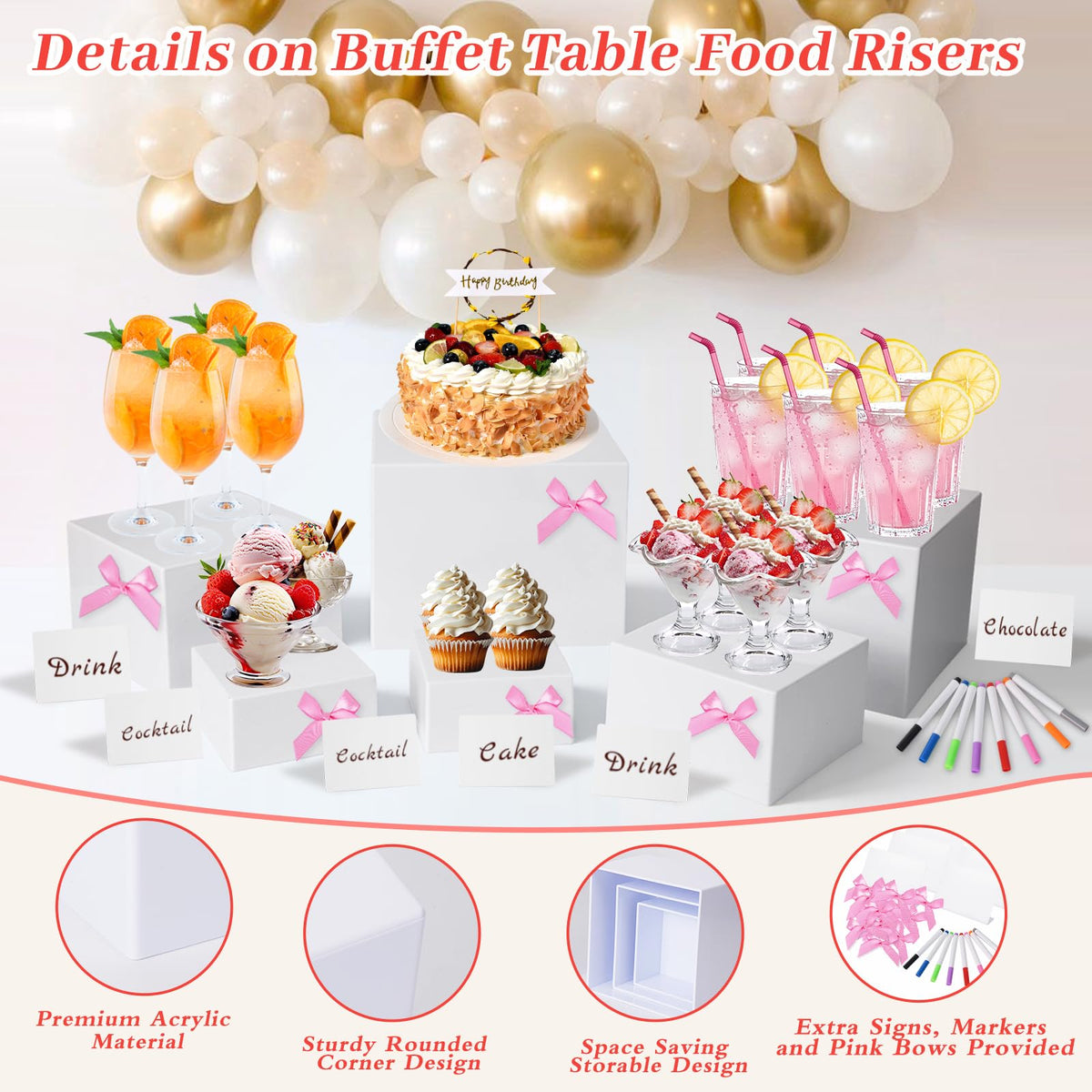 6 Pcs Acrylik Pemangkang Buffet dengan Mini Tanda dan Pemancar untuk Pertunjukan Party