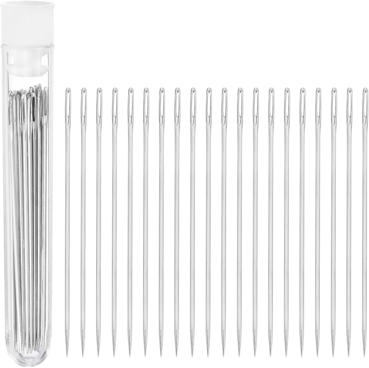 LinkMejor 25 Pcs Large Eye Needles, 2.36 Inch Handmade Yarn Knitting Needles High Carbon Iron Sewing Embroidery Needles with Storage for Hand Sewing Art Crafts, Silver