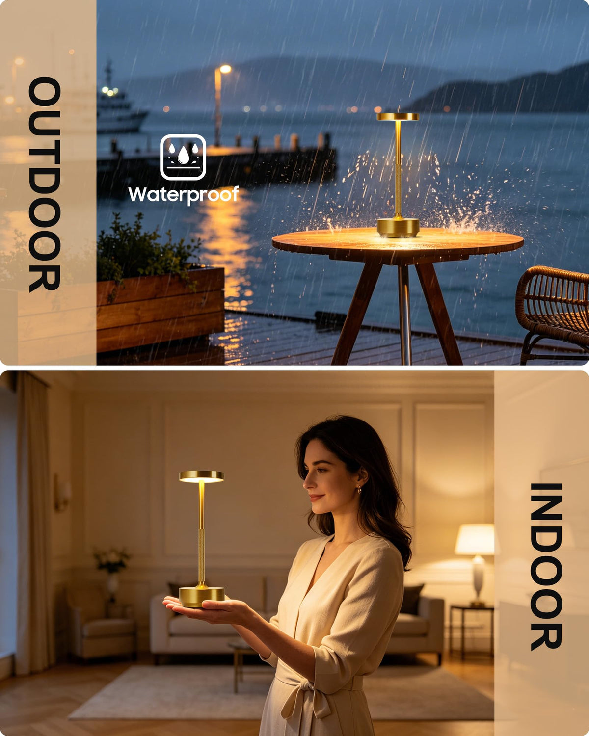 タイトル：LinkMejor LEDコードレスランプ 5000mAh 充電式 2個セット ゴールド