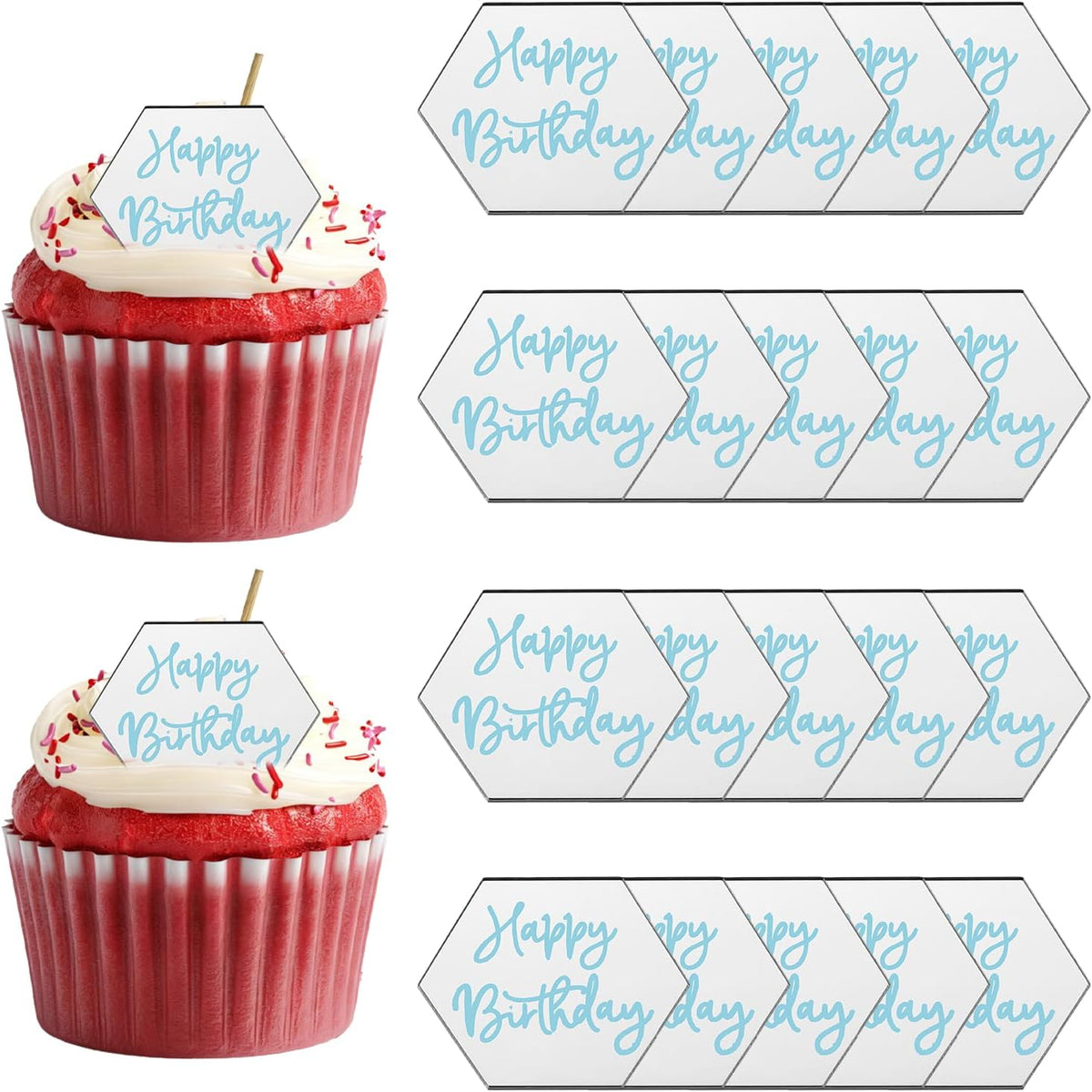 20Pcs Akryyili MIRROR-LEIVÄN KORISTEET, Onnellinen Syntymäpäivä Cupcake Koristeet Hexagon Muodot Laser Valinnat Lempiruoka Koristukset juhlaa juhlaa, 002-Rose Gold