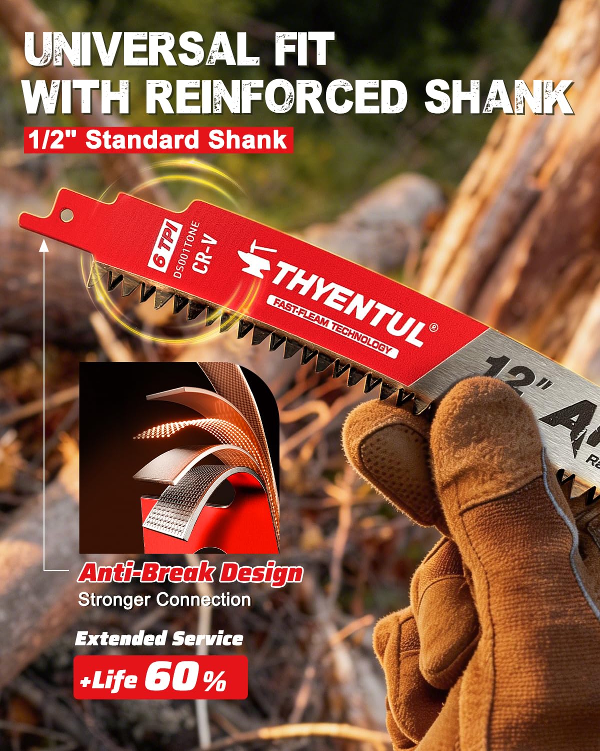 LinkMejor 12 Inch Japanese Teeth Reciprocating Saw Blade,6TPI Arc Edge Sawzall Blades for Trees, Hardened Teeth,Fast Cutting for Tree Trimming, Wood Cutting, 5 Pack