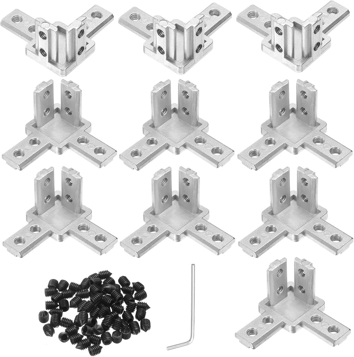 12Pcs 3-Way End Corner Brackets, Zinc Alloy Interior Corner Connectors with M6 Screws and Wrench for 3030 Series Aluminum Extrusion Profile, Silver Tone