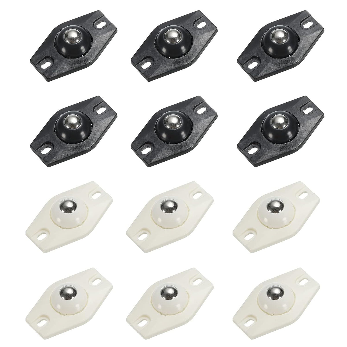 Adhesive Mini Caster Wheels, Swivel Universal Caster 360 Degree Rotation Sticky Pulley for Bins, Storage Boxes, Furniture, Trash Can (6White+6Black)