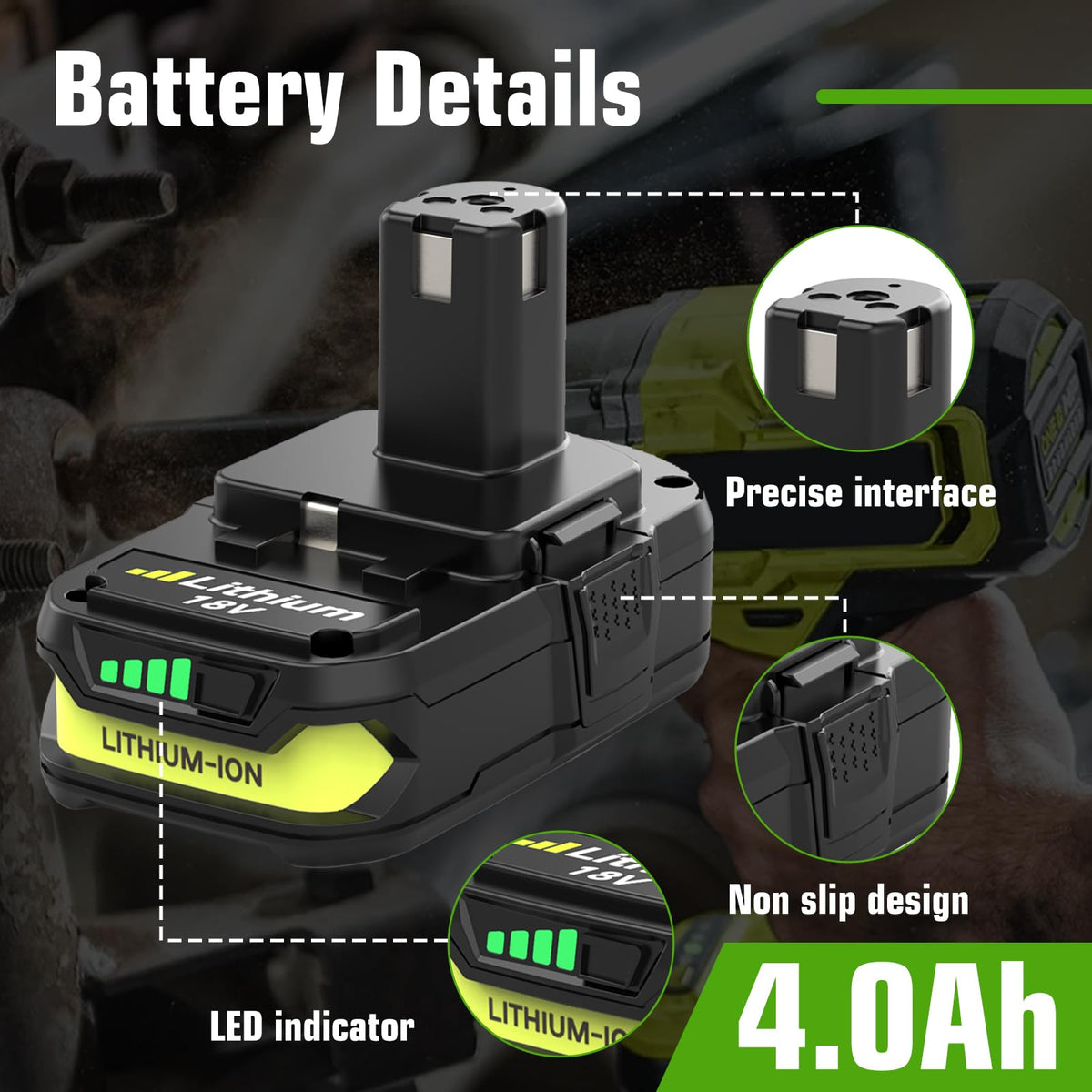 2 Pakker 4.0Ah 18 Volt Høj Kapacitet Erstatning til Ryobi 18V Batterier