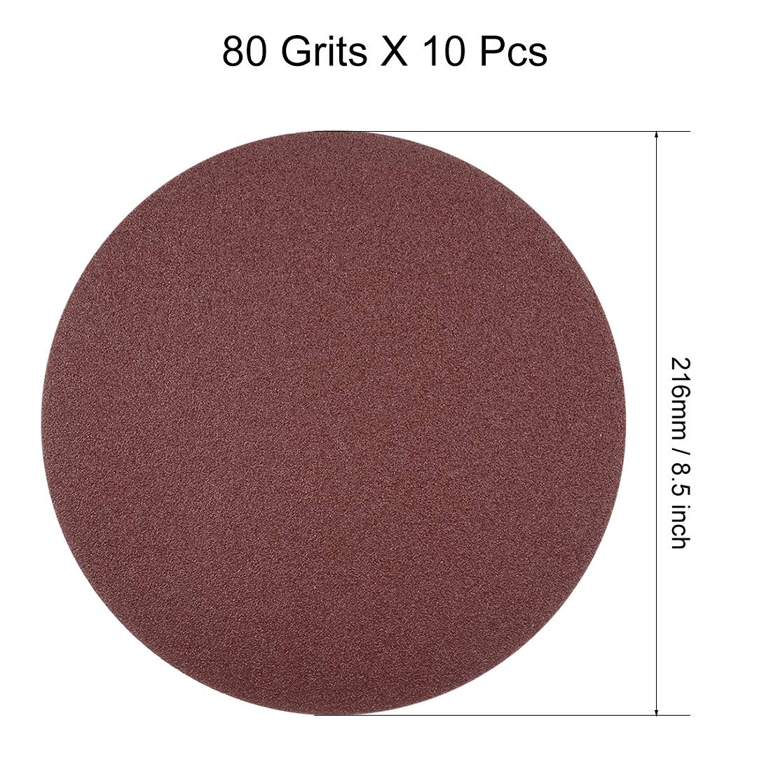 10Pcs 8.5 Inch Hook and Loop Sanding Disc 80 Grits Flocking Sandpaper untuk Random Orbit Sander Brown