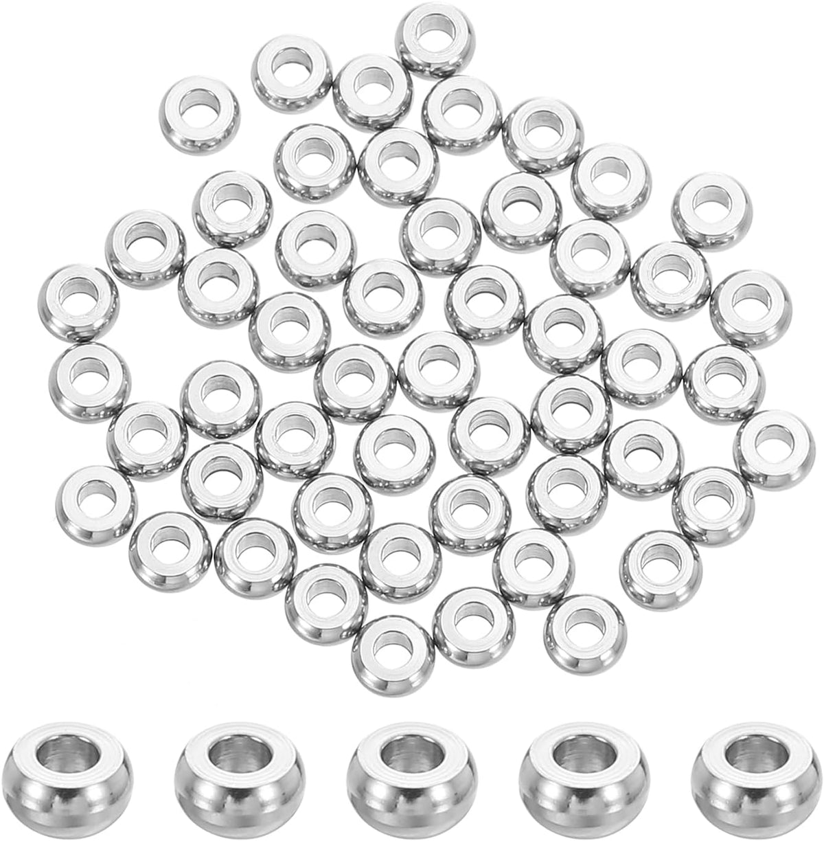 100 Pcs Stainless Steel Spacer Beads, 3mm Flat Round Beads Metal Heishi Bead Long-Lasting Rondelle Disc Spacers for Bracelet Necklace Jewelry Making, Silver