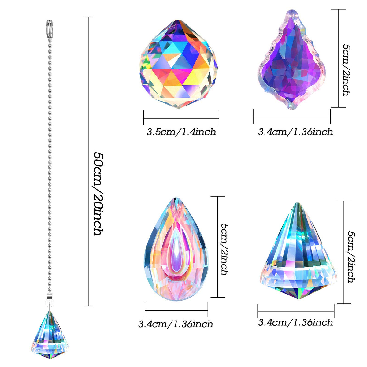 LinkMejor 4 Pcs Crystal Ceiling Fan Pull Chain, Diamond Drop