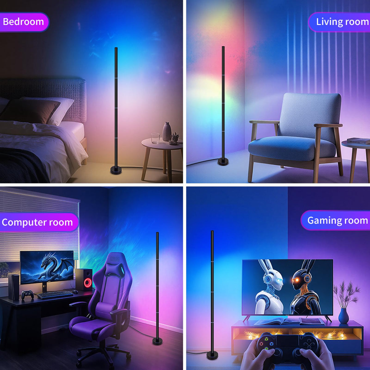 LinkMejor Smart RGB LED hjørnebelysning til gulv med app og fjernbetjening