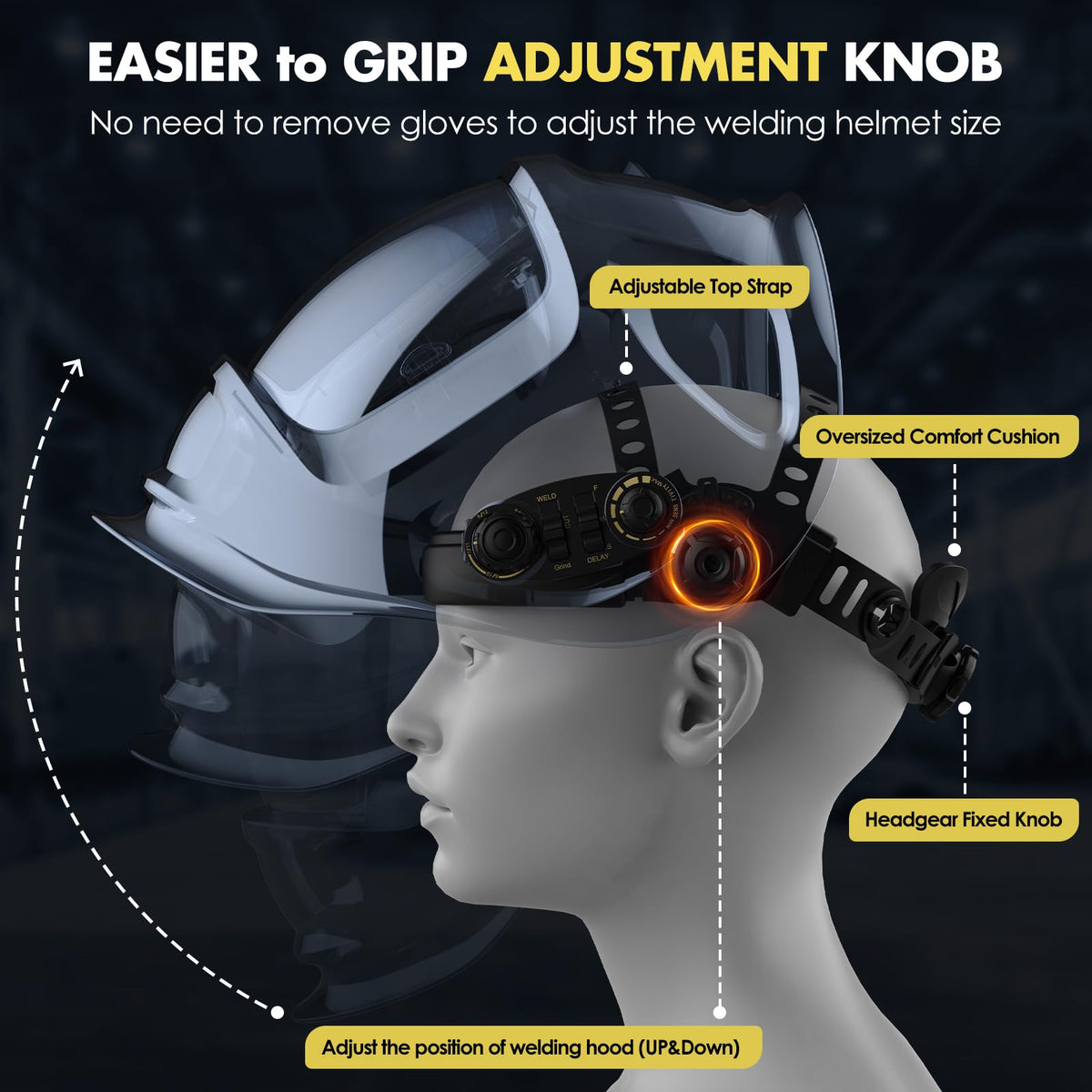 Auto Darkening Welding Helmet Large View 3.94" x 3.66", True Color Welding Hood Optical Clarity, 4 Arc Sensor Solar/Battery Powered, Wide Shade 3.5/5-9/9-13 Welder Mask for TIG MIG ARC Cut Grind