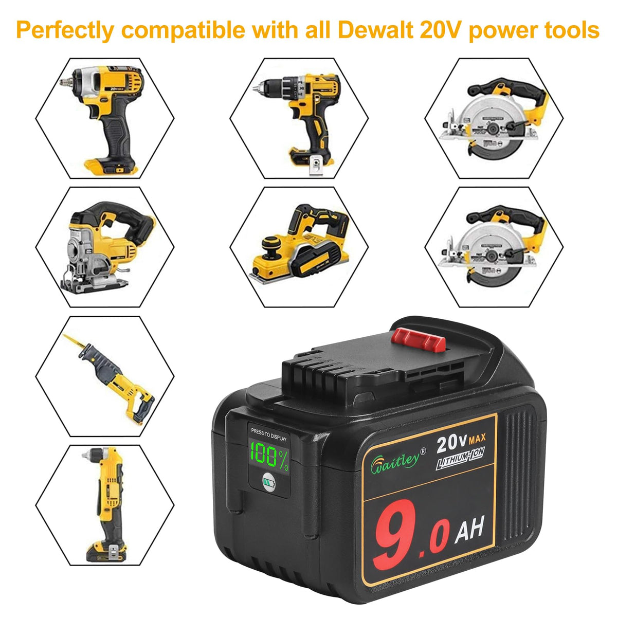 LinkMejor 20V 9.0Ah Erstatning Batteri Kompatibel med Dewalt Værktøjer