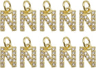 LinkMejor Rhinestone Letter Charm, 10pcs Crystal Zirconia Copper Alphabet N Pendants Slider Letter Charm for Wristbands Bracelets Necklace Jewelry Earring DIY Craft, Gold