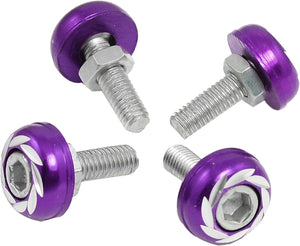 Purple Silver Tone License Plate Bolts Screws Car Ornament 4 Pcs