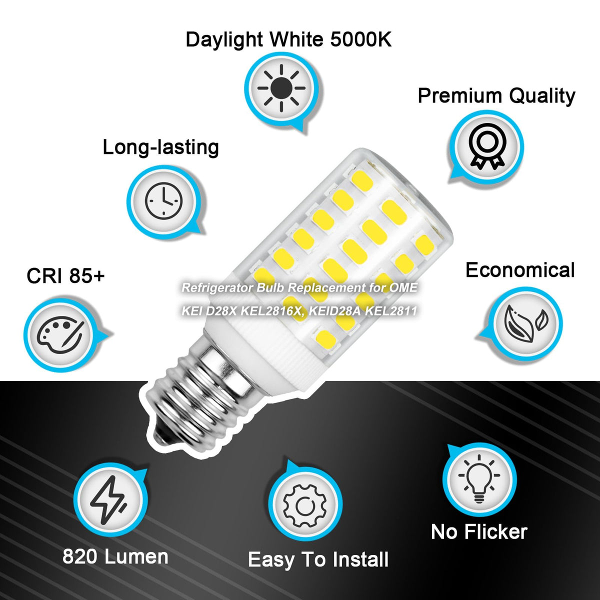 Kei D28x Bombilla Reemplazo de Lámpara de Congelador 6W AC100-265V Blanco Diurno 2-Pack