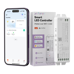 مستشعر LED LinkMejor Matter، محكم WiFi للشرائط LED، يعمل مع Alexa/Google Assistant/Homekit/Apple Home/Siri، للألوان الواحدة/CCT/RGB/RGBCCT/RGBW COB LED Strip Light، 12-48V DC