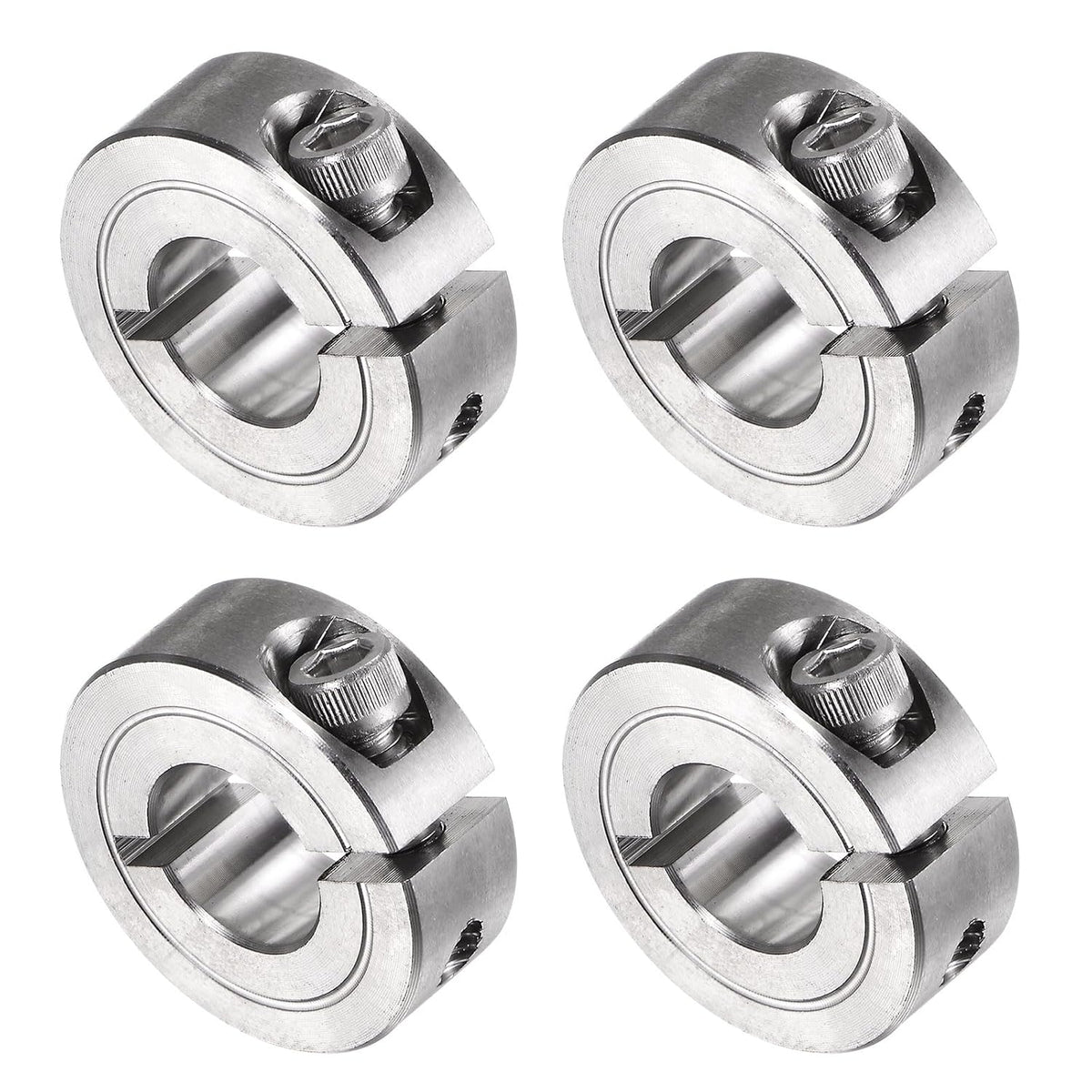 4pcs Single Split Clamp-On Shaft Collar 1/2" Bore One-Piece Clamping Collar, 1-1/8" OD, 13/32" Width, 304 Stainless Steel Axle Collar Clamp, Set Screw Style