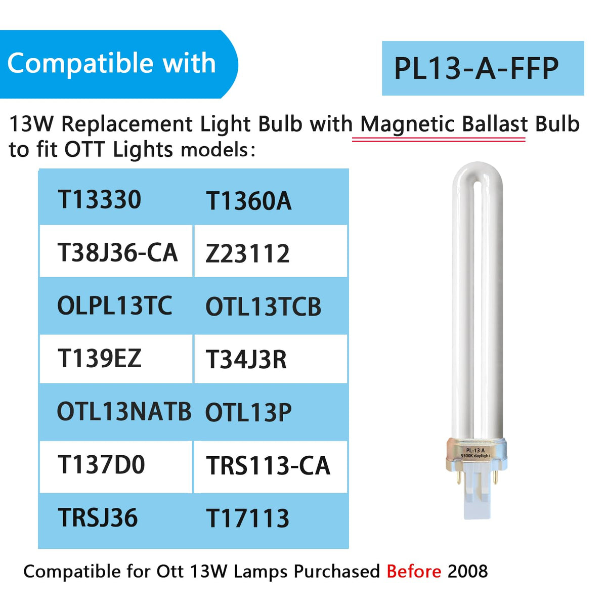 PL13-A-FFP 13W Typ A mit magnetischem Vorschaltgerät, Ersatz für Ottlite T13330