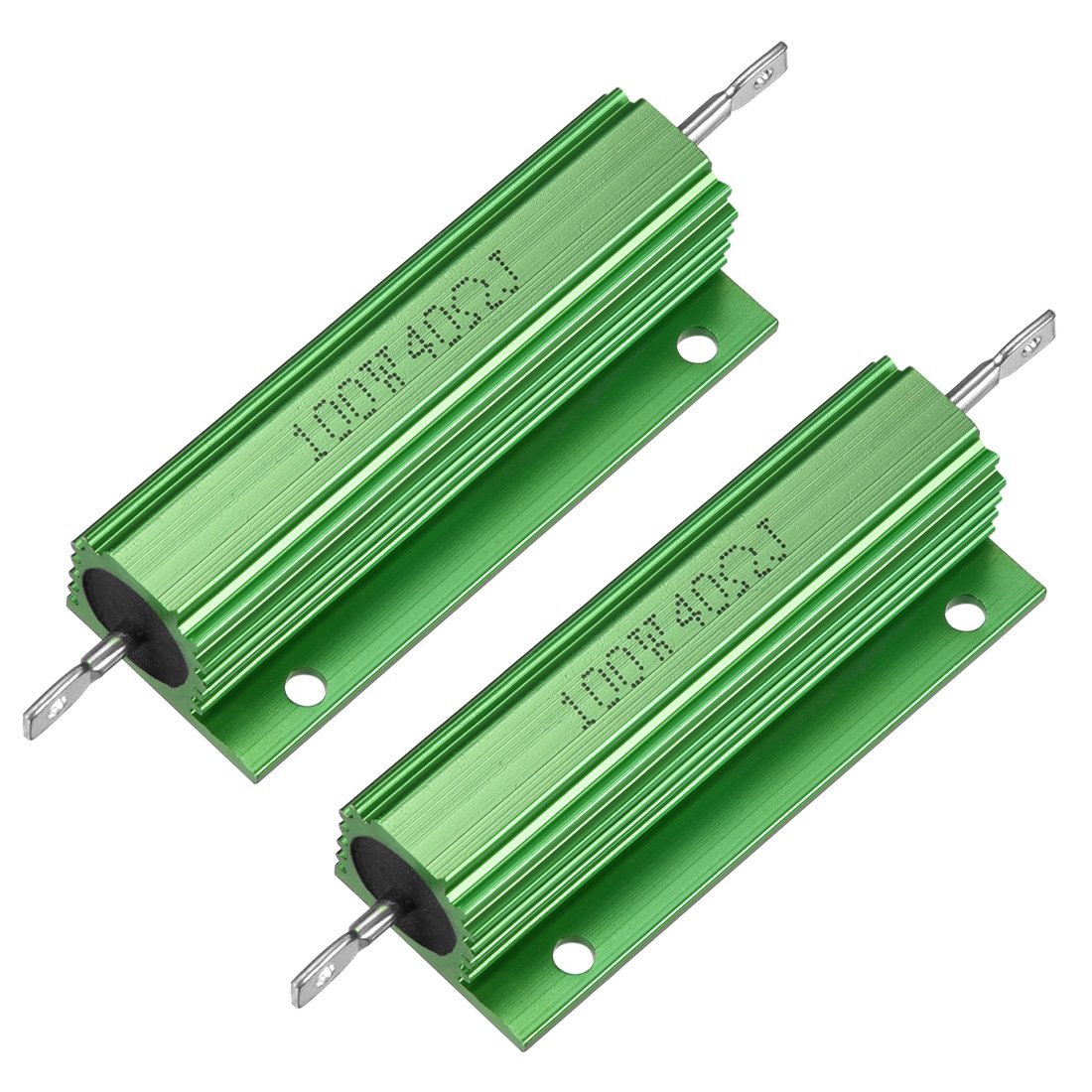 2 Pcs Aluminum Case Resistor 100W 40 Ohm Wirewound Green for LED Replacement Converter 100W 40RJ