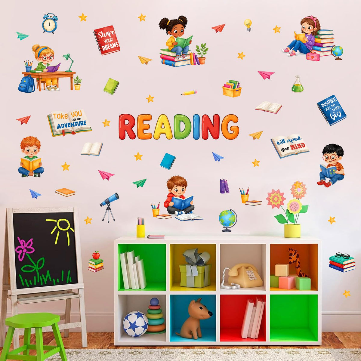 LinkMejor Inspirerende Læsekrog Vægdecal Klasselokale Bibliotek Sticker