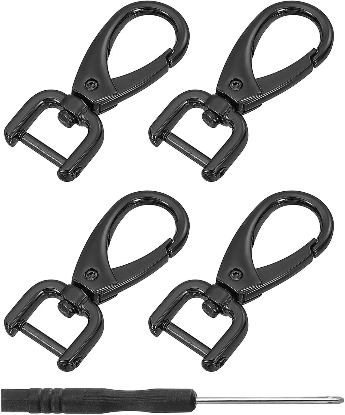 LinkMejor 4Pcs Swivel Clasps Hook, 12mm(0.5 Inch) D Ring Detachable Snap Hook Metal Lobster Claw Clasp Hook with Screwdriver for Purse Keychain DIY Craft, Black