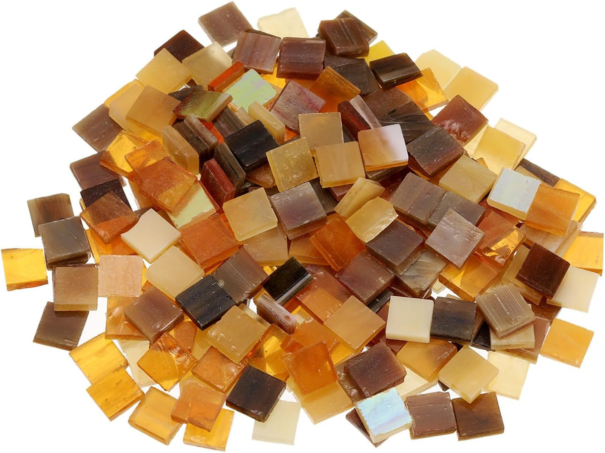 LinkMejor 500g/1.1lb Mixed Color Square Mica Mosaic Tiles, 700 Pcs Glitter Crystal Mica Mosaic Tiles Stained Mica Piece for DIY Art Crafts, Mixed Brown