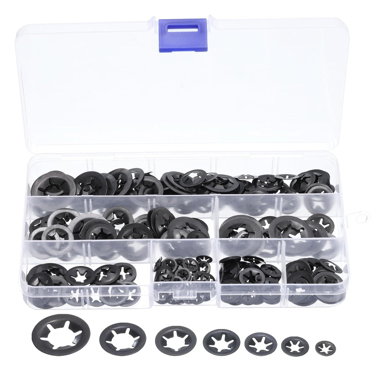 320pcs Internal Tooth Washers Assorted Kit M3 M4 M5 M6 M8 M10 M12 Washers, 65Mn Steel Push Nuts