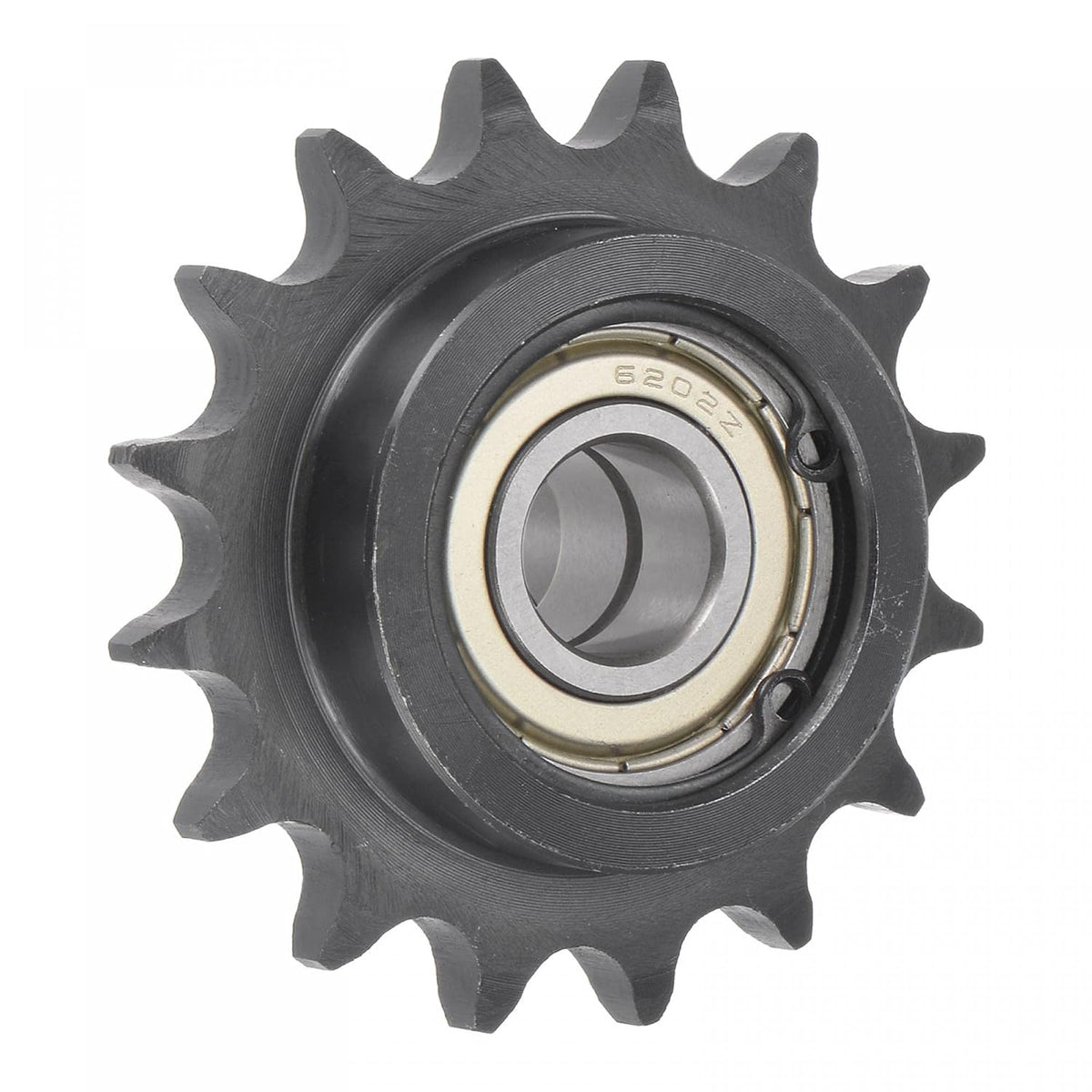 Chain Idler Sprocket, 15mm Bore 1/2" Pitch 16 Tooth Tensioner, Black Oxide Finish C45 Carbon Steel with Insert Double Bearing for ISO 08B Chains