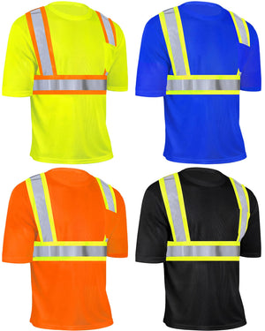 LinkMejor 4 pezzi camicie di sicurezza ad alta visibilità per uomini, manica corta riflettente, con tasca, per lavori edili (L/Multicolor, 4 pezzi)