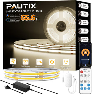 LinkMejor COB LED Strip Light 65.6ft/20m,Work with Alexa/Google Assistant,9600 LEDs Natural White 4000K,CRI93+ Super Bright High Lumen,Dimmable 24V Flexible LED Light Strip,for Home&Office DIY
