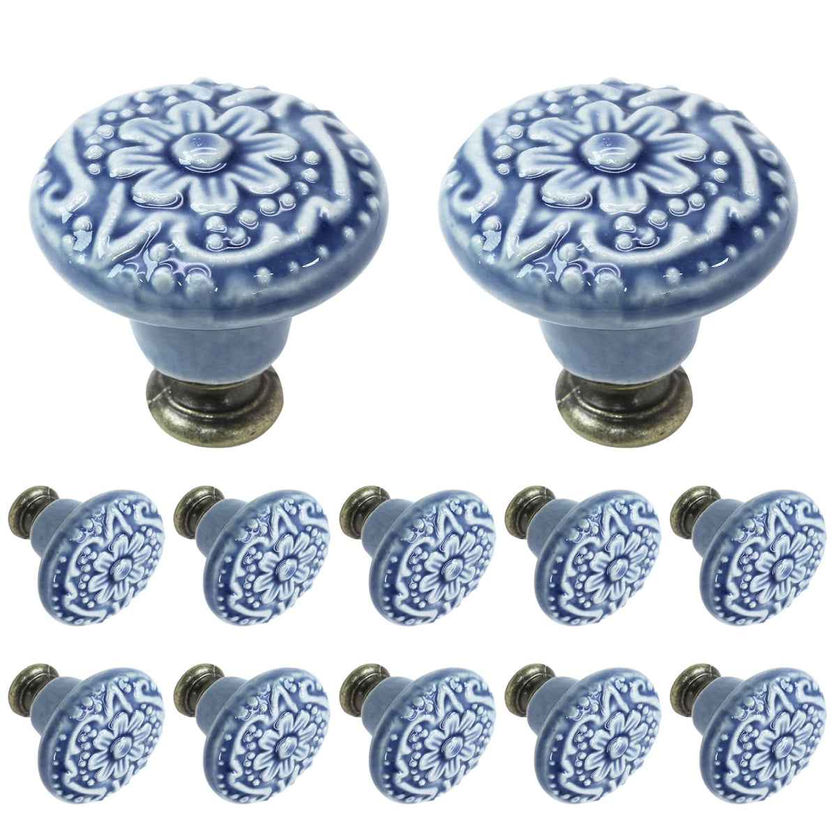 LinkMejor 12 Pièces Boutons de Combiné en Céramique Bleu Clair pour Cuisine