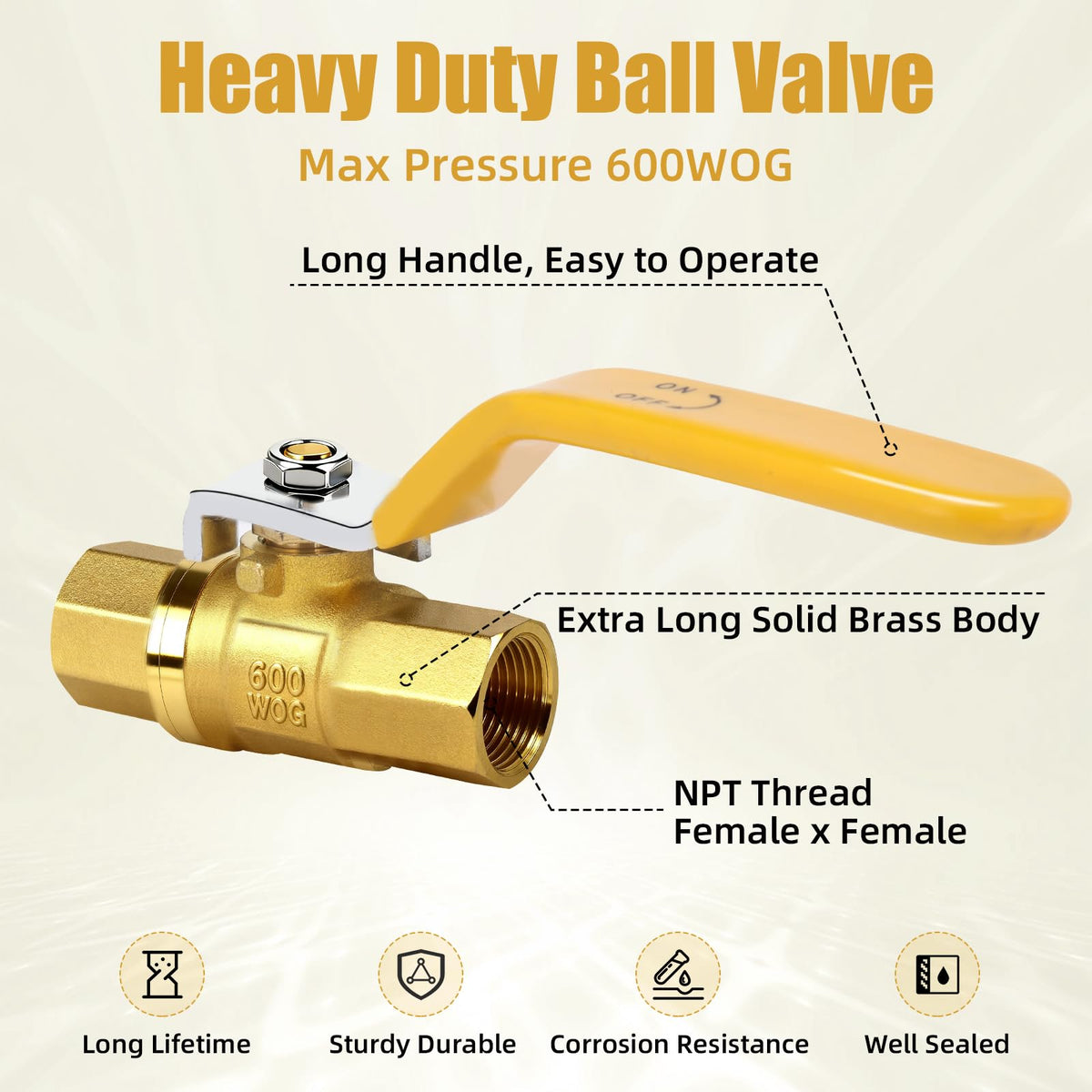 LinkMejor 2 Pack 1/4" Ball Valve Heavy Duty Brass Ball Valve Shut Off Switch, NPT Female, 600 WOG (Water, Oil and Gas), Pipe Fitting Air Compressor Shut Off Valve (1/4 Inch NPT, Pack of 2)