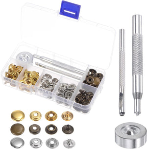 30 Sets Leather Snap Fasteners Kit 12mm Metal Press Studs Buttons Tool with 3 Setter Tools & Storage Box for Clothing Leather Sewing
