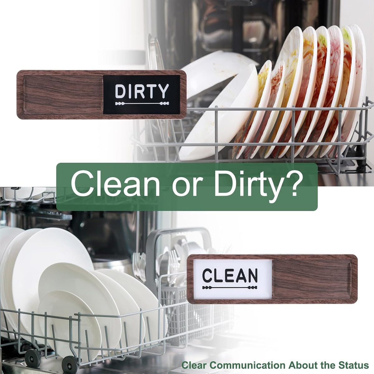 Dishwasher Magnet Schoon/Duurzaam Teken Rechthoekige Magnetische Dishwasher Indicator Hart Vrij van Krassen met Stickers voor Dishwasher Keuken Hotel, Donker Bruin