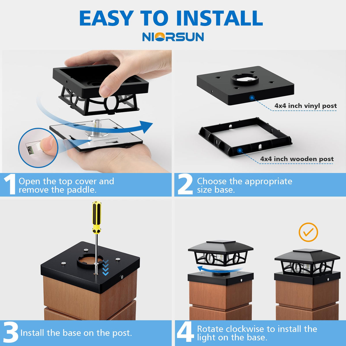 LinkMejor Luminile Cap Post Solar, 4x4 Post Solar Lumină Caldă Albă, Negru 12 Pachet