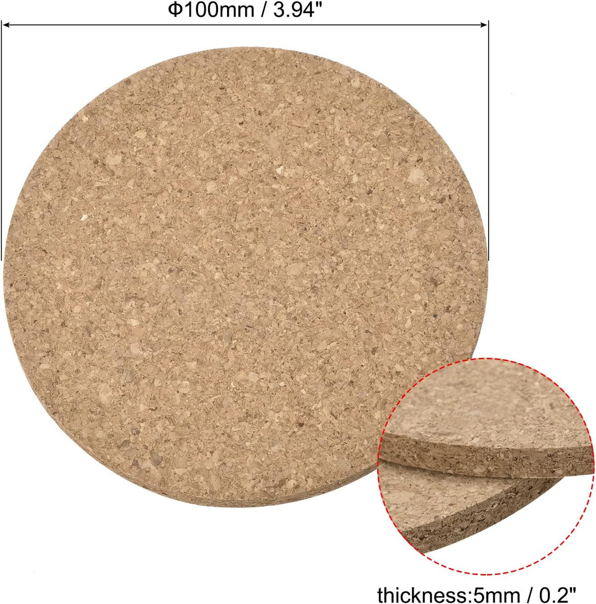 100mm(3.94") Okrągłe Podkładki 5mm Grube Korkowe Podkładki na Kubki na Stół 25szt