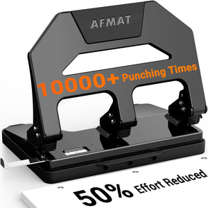 LinkMejor Heavy Duty 3 Hole Puncher, 40-Sheet Paper Punch Heavy Duty, 50% Reduced Effort Three Hole Punch, 10K+ Uses, Metal Hole Puncher 3 Ring w/Large Tray, Bulit-in S.S. Paper Guide HPX2(Black)